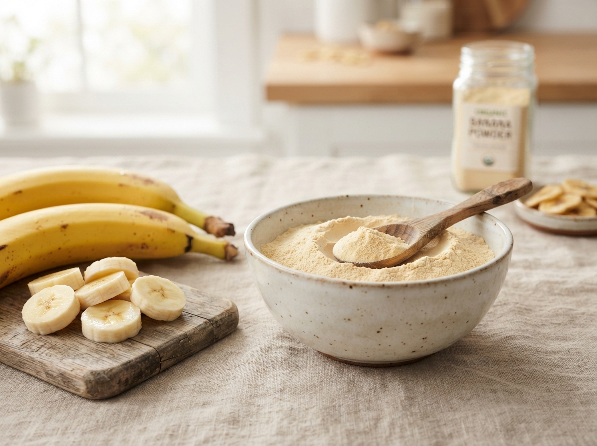 Banana powder with fresh bananas