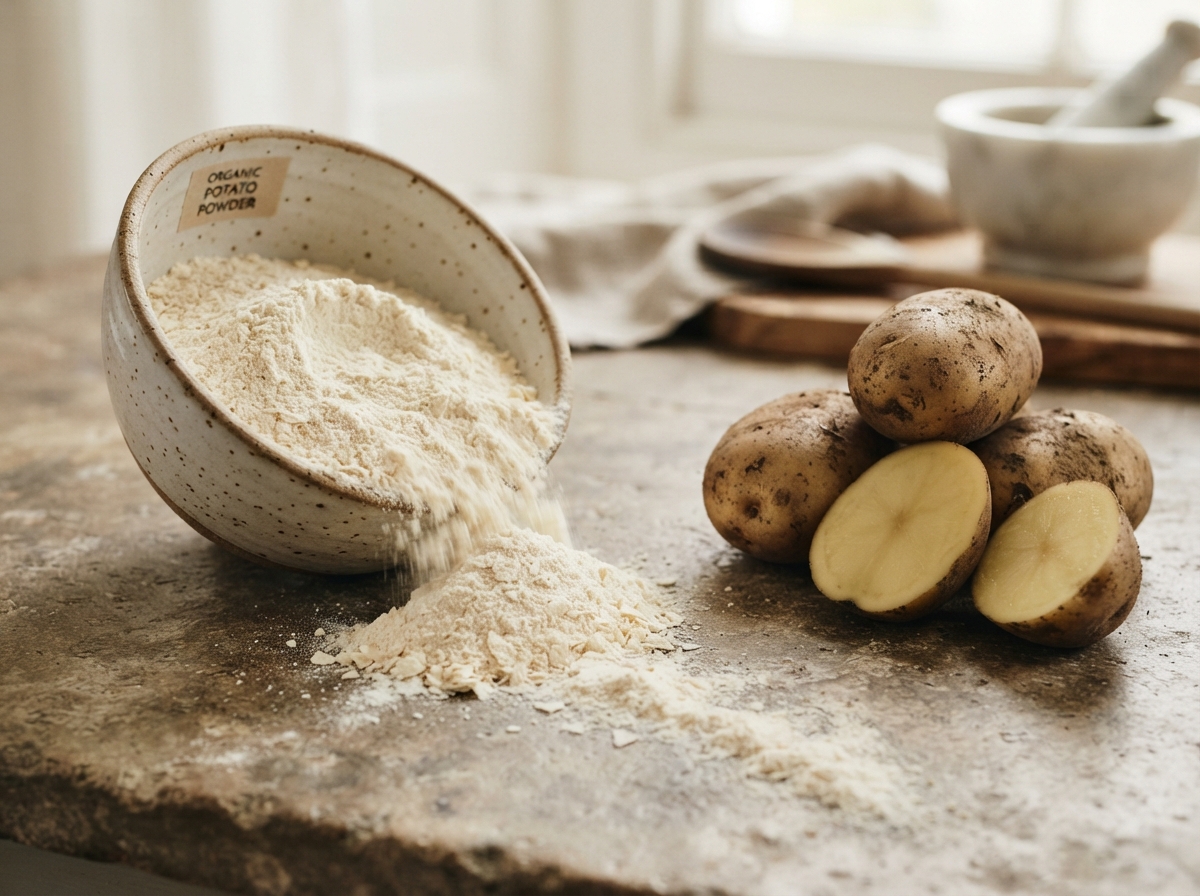 Potato powder with fresh potatoes